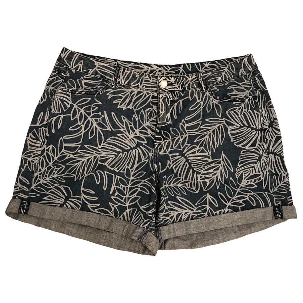 Lane Bryant Weekend Shorts 18 Blue Palm Print High Rise Stretch